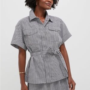 Black Gingham Ava Jacket 
 Black and White Gingham Belted Shirt